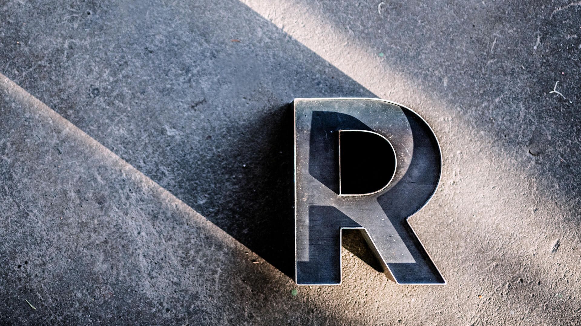 Letter R metal - Letter R made of metal sheet, industrial style.