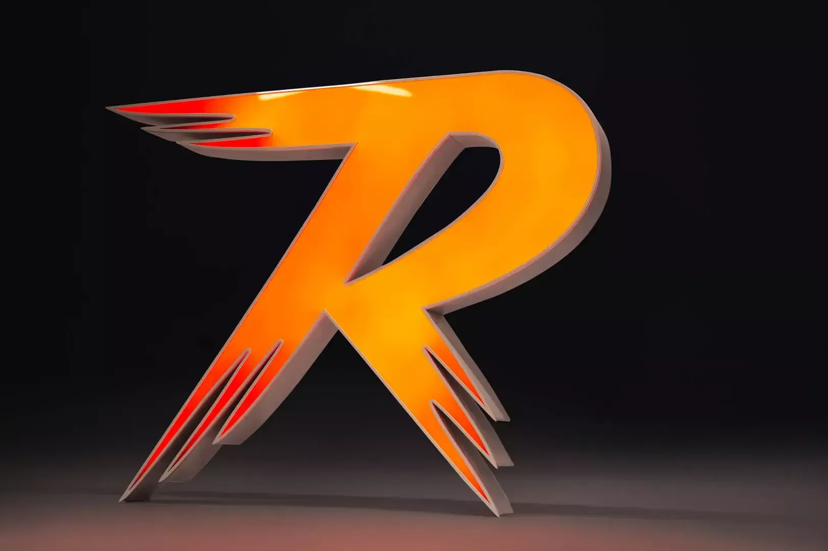 Letter R - illuminated custom letter R in orange color