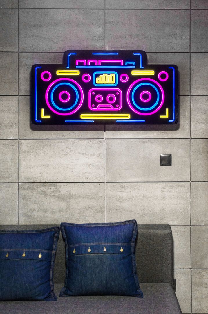 boombox boom box - boombox-neon-space-colored-neon-on-the-bedroom-caqseton-in-the-office-cassette-over-0-bed-on-a-concrete-wall-bojano (22)