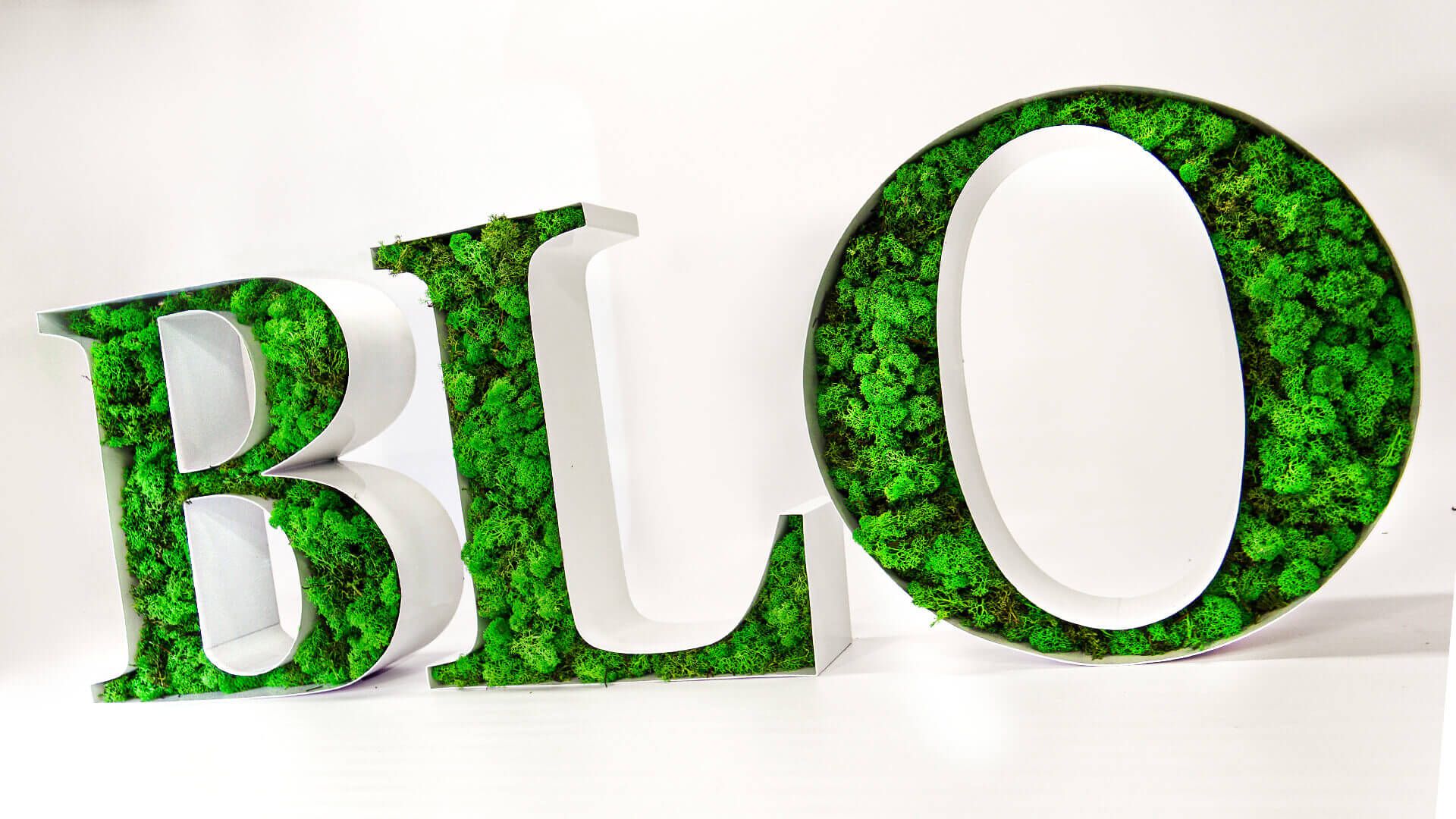 BLO decorative letters - BLO decorative letters, filled with moss.