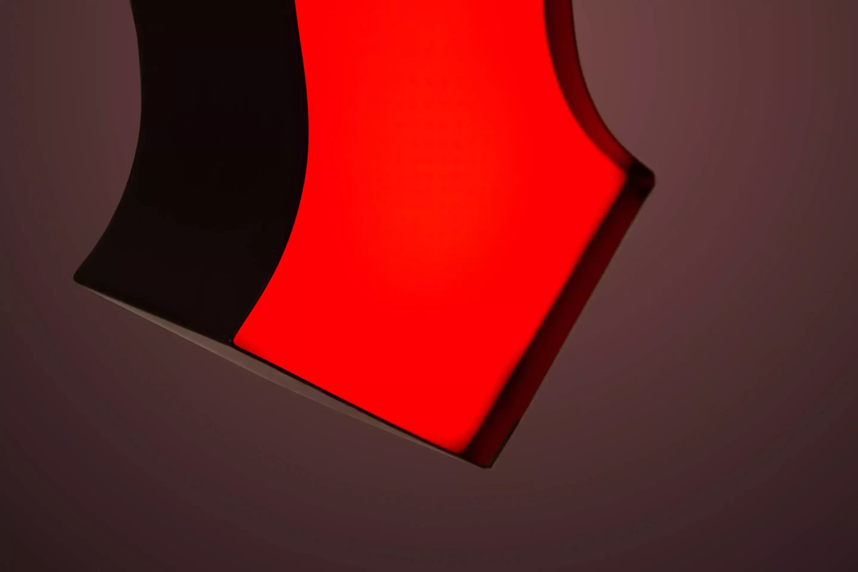 Letter M - custom LED illuminated letter in red, detail